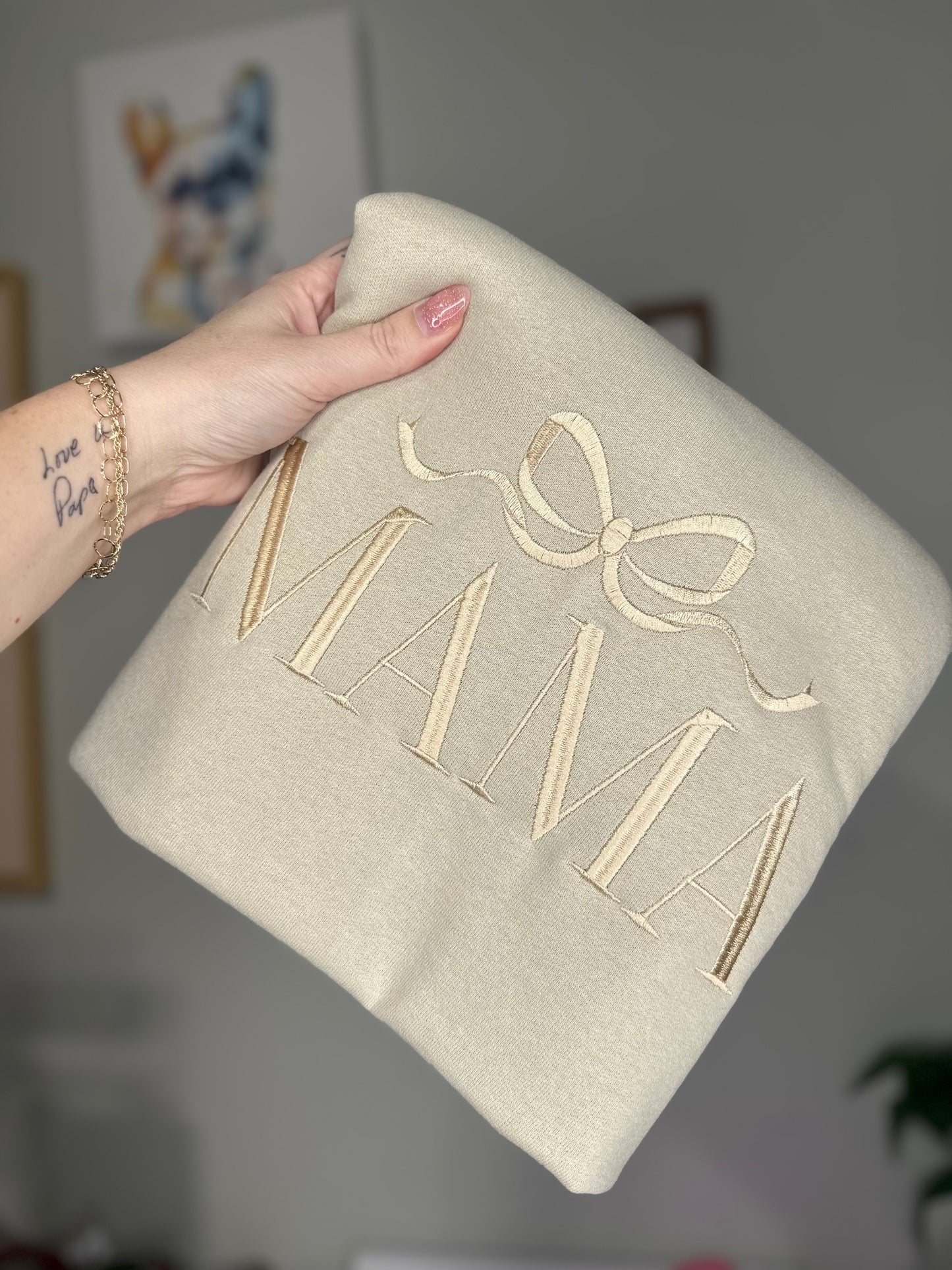 Monochromatic Tan Mama Embroidered Sweatshirt