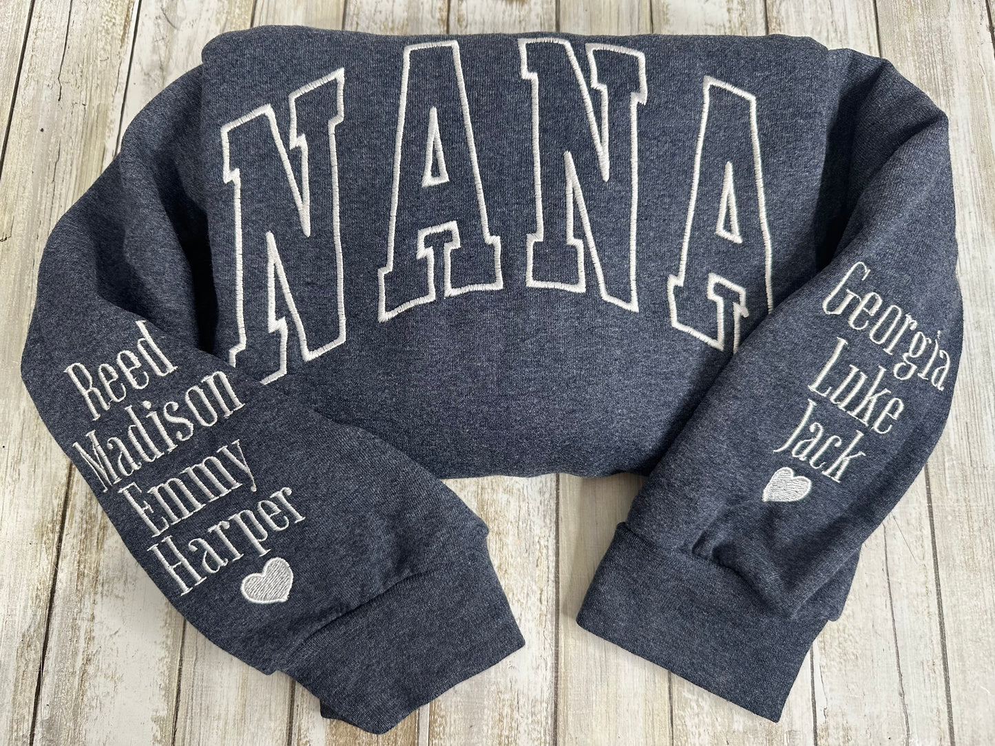 Embroidered Customizable Sweatshirts with names on sleeve